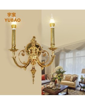 French style all copper wall lamp for indoor home decoration, living room, bedroom, dining room, corridor, study, gym, staircase lighting