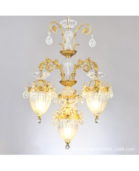European style all copper duplex ceiling light, French style grand dining room, living room, living room, bedroom, retro villa, luxurious crystal light