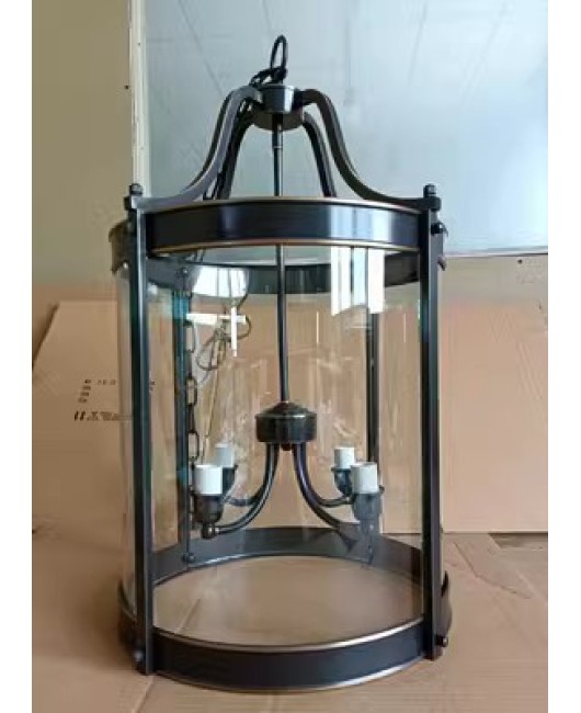 American retro full copper cylindrical entrance chandelier, hallway light, staircase, villa restaurant, sunroom, corridor glass light