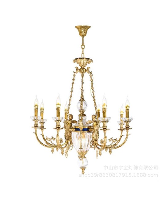 Full copper French style glass pendant lamp, angel personalized home decoration villa, living room, dining room, study room, bedroom, entrance hall, candle lighting fixtures