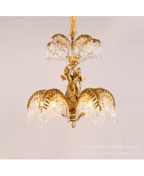 European style all copper crystal chandelier, French style living room, bedroom, dining room, household copper lamp, hotel club, duplex hall lighting fixture
