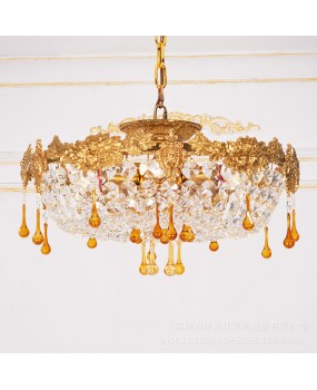 European style all copper crystal bedroom ceiling light French style colorful girls' room colorful wedding hotel creative and warm decoration