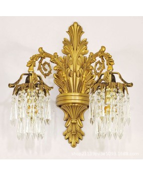 European style all copper crystal wall lamp, French style living room TV background wall, bedroom bedside lamp, staircase hallway mirror, front lighting fixture