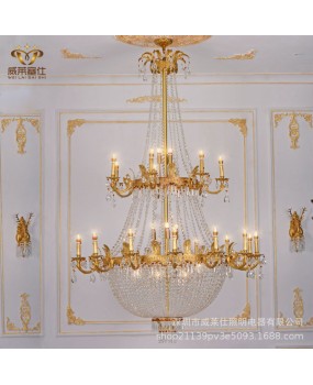 European style all copper crystal chandelier, French style duplex building, empty space, retro style, light luxury villa, lobby, hotel, club, American style