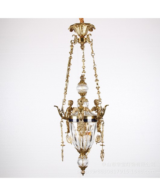 Full copper French style glass pendant lamp, angel personalized home decoration villa, living room, dining room, study room, bedroom, entrance hall, candle lighting fixtures