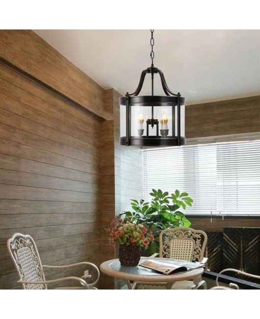 American retro full copper cylindrical entrance chandelier, hallway light, staircase, villa restaurant, sunroom, corridor glass light