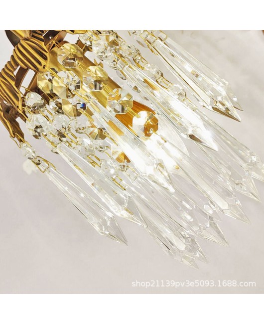 European style all copper crystal wall lamp, French style living room TV background wall, bedroom bedside lamp, staircase hallway mirror, front lighting fixture