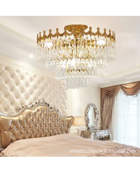 European style all copper crystal ceiling light, French luxury living room, bedroom, study, bar counter, corridor, foyer, creative light
