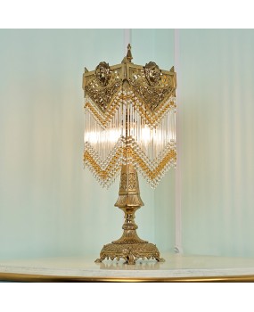 European style all copper desk lamp French retro exquisite villa living room bedroom bedside lamp study table tassel crystal lighting fixture
