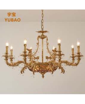 American style all copper chandelier for home decoration, living room, bedroom, dining room, study, retro and creative European style candle villa, all copper lighting fixtures