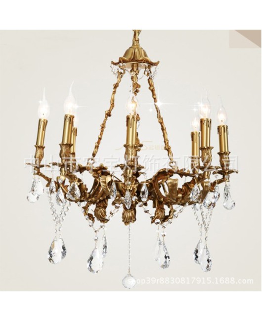 French style all copper pendant lamp, crystal home decoration, indoor living room, dining room, bedroom, corridor, study, gym, leisure room, lighting fixtures