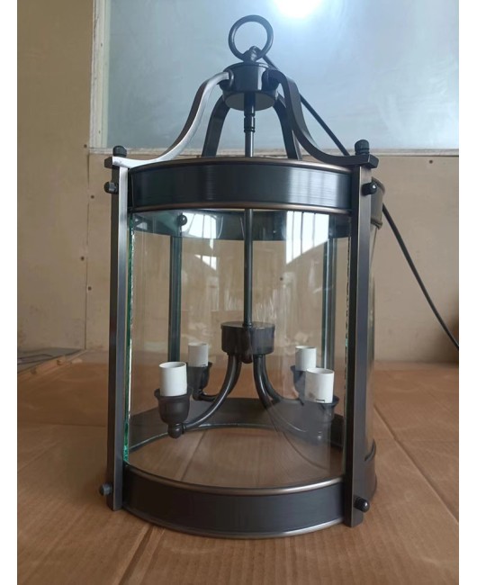 American retro full copper cylindrical entrance chandelier, hallway light, staircase, villa restaurant, sunroom, corridor glass light