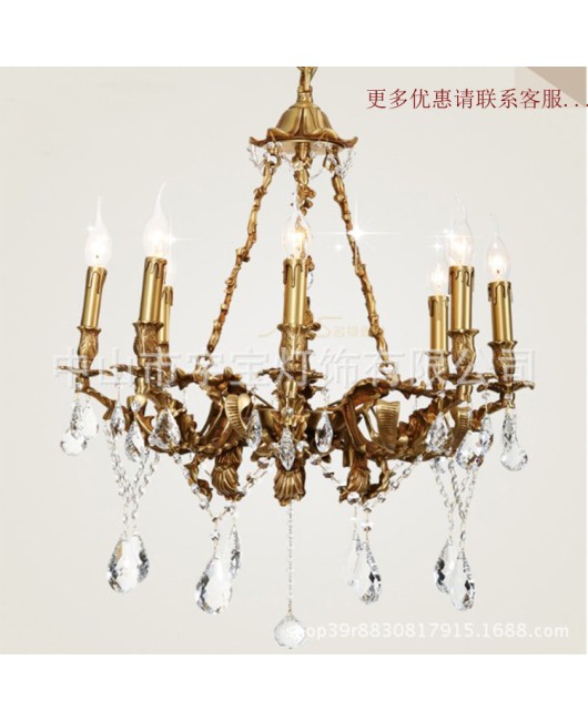French style all copper pendant lamp, crystal home decoration, indoor living room, dining room, bedroom, corridor, study, gym, leisure room, lighting fixtures
