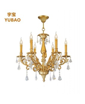 French style all copper chandelier villa hotel room crystal chandelier European style atmospheric creative bedroom living room dining room lighting fixtures