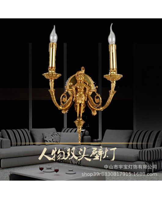 French style all copper wall lamp for indoor home decoration, living room, bedroom, dining room, corridor, study, gym, staircase lighting