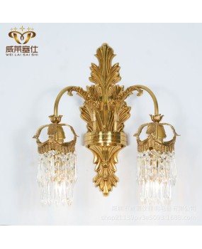 European style all copper crystal wall lamp, French style villa, grand and luxurious living room, dining room, bedroom, study, corridor lighting