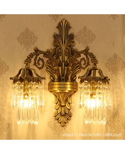 European style all copper crystal wall lamp, French style living room TV background wall, bedroom bedside lamp, staircase hallway mirror, front lighting fixture