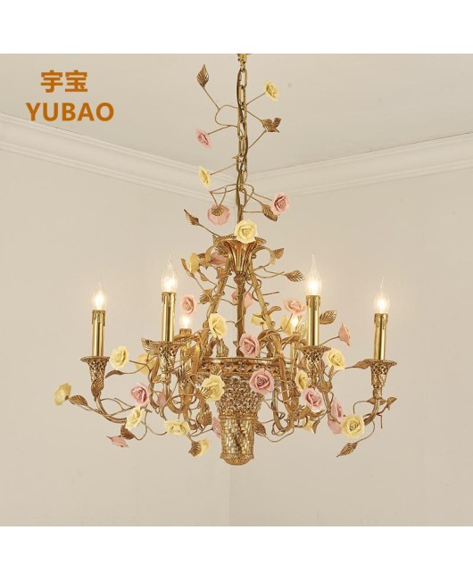 Full copper French pendant light, flower basket, personalized home decoration, indoor living room, dining room, bedroom, study room, rest room, staircase lighting fixtures