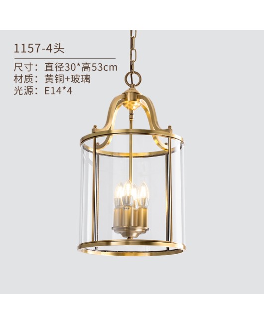 American style copper pendant light, entrance hall, simple staircase, bar counter, metal solder cylinder, birdcage, glass lighting fixtures