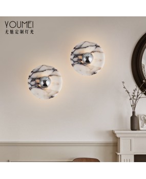 French Wabi Sabi style natural marble wall lamp villa model foyer living room bedroom Polaroid charging without wiring