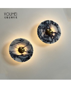 French Wabi Sabi style natural marble wall lamp soft decoration designer model room medieval foyer corridor background wall lamp