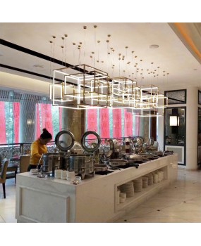 304 stainless steel vacuum plated square box pendant lamp, hotel sales department engineering geometric large pendant lamp