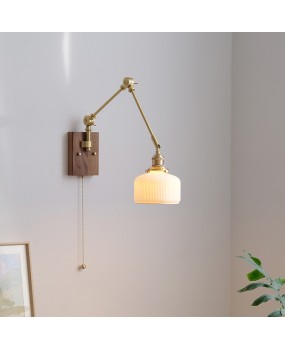 French retro bedroom bedside lamp with antique style, Nordic brass walnut wood with switch, solid wood sofa, reading wall lamp
