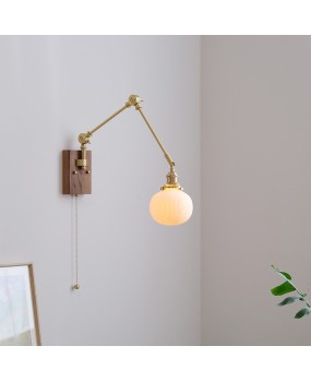 French retro bedroom bedside lamp with antique style, Nordic brass walnut wood with switch, solid wood sofa, reading wall lamp