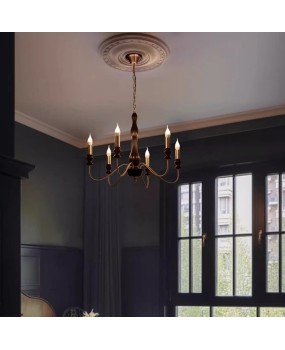 American retro candle, living room pendant light, French medieval style solid wood master bedroom, dining room, villa villa, western-style house, staircase pendant light