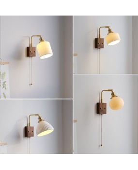 French style antique bedside lamp, ceramic wall lamp, modern minimalist living room wall lamp, bedroom with switch, high-end lighting fixture