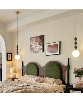 Bedroom bedside pendant light French style Wabi sabi designer background wall foyer single head bar hanging line light