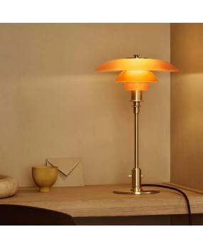 Danish PH2/1 Table Lamp Designer Model Room Full Copper Amber Glass Study Desk Lamp Book Desk Lamp