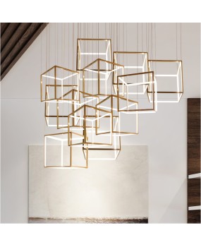 304 stainless steel vacuum plated square box pendant lamp, hotel sales department engineering geometric large pendant lamp