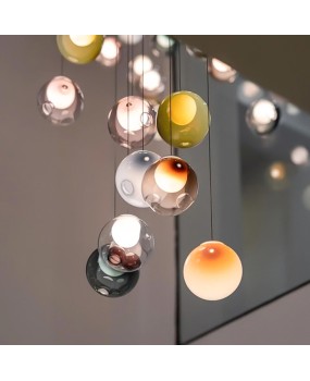 Bocci28 Rotating Duplex Staircase, Simple Long Chandelier, Glass Living Room, Dining Room, Villa, Suspended Loft, Designer Lamp