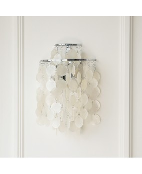 French living room, natural Verpan shell, French designer, retro restaurant, bedroom corridor, bell shaped wall lamp