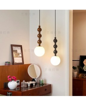 Bedroom bedside pendant light French style Wabi sabi designer background wall foyer single head bar hanging line light