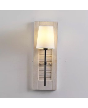 French retro white pleated wooden wall lamp, linen lampshade, rural style bedroom bedside lamp, wall soft decoration lamp
