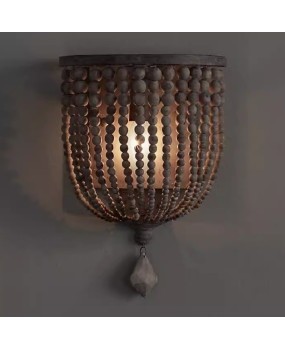 French retro crystal wood bead wall lamp, hallway entrance hallway wall lamp, children's room bedroom bedside lamp, queen wall lamp