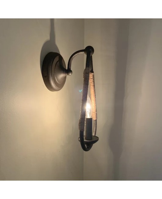 American retro hemp rope single head wall lamp antique bedroom bedside lamp living room dining room background wall lamp corridor lamp