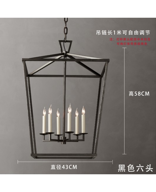 American style minimalist retro wrought iron chandelier, restaurant art lighting fixtures, living room lights, villa corridors, entrance hall lights, designer