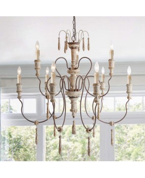 Creative American rural French solid wood retro old chandelier villa living room duplex building clothing store decorative lamps