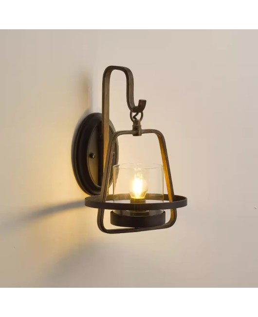 American retro wrought iron single head wall lamp, warm bedroom bedside lamp, aisle TV background wall decoration wall lamp