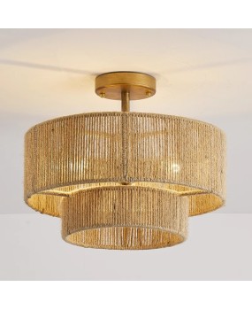 American retro handmade woven hemp rope ceiling light French bedroom master light restaurant art lighting designer Wabi