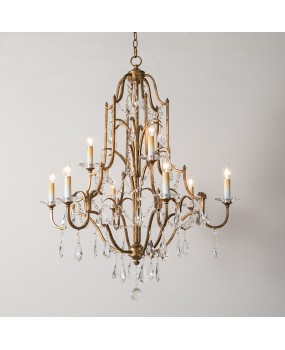 American style duplex building with large chandelier, retro villa apartment, loft, empty living room, dining room, crystal staircase, long chandelier