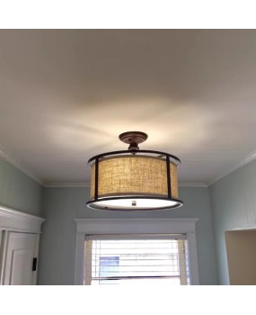 American style countryside linen covered ceiling light, retro and simple restaurant light, bedroom master light, creative and warm study lighting fixtures