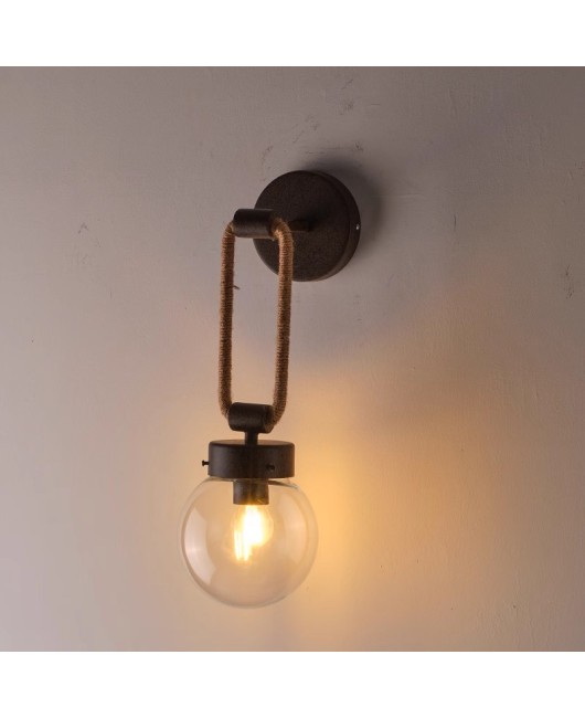 American glass hemp rope wall lamp retro industrial style creative living room TV background wall lamp bedroom bedside lamp