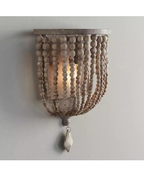 French retro crystal wood bead wall lamp, hallway entrance hallway wall lamp, children's room bedroom bedside lamp, queen wall lamp