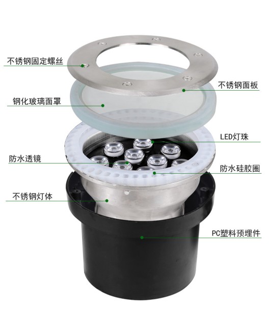 304 stainless steel LED underwater buried light 12v24V embedded pool spotlight RGB rainbow fountain light