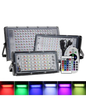 Cross border new outdoor landscape lighting 100W rainbow RGB floodlight with remote control color changing LED flood light