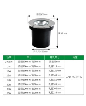 COB buried light, LED embedded square light, outdoor waterproof floodlight, tree light, buried light, floor light, tile light